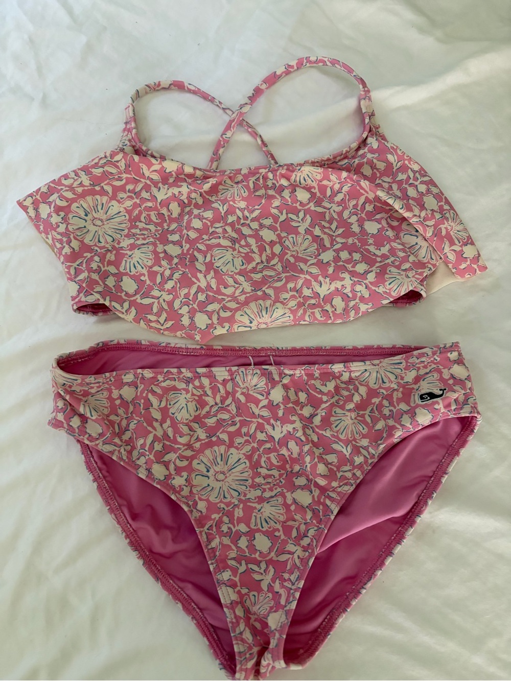 Vineyard Vines Girls Ruffle Top Swim Bikini Medium 10-12
